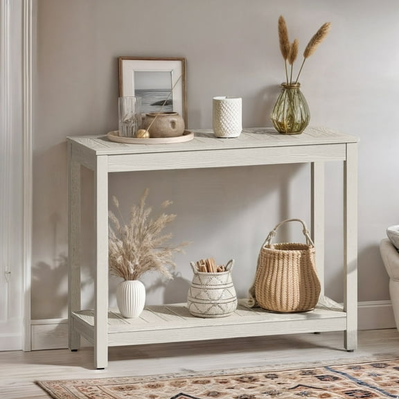 ModFusion Console Table 38,3" - Indoor/Outdoor Multipurpose Buffet Bar Storage Organizer with Adjustable Feet - Made of HIPS Material, Gray Wash