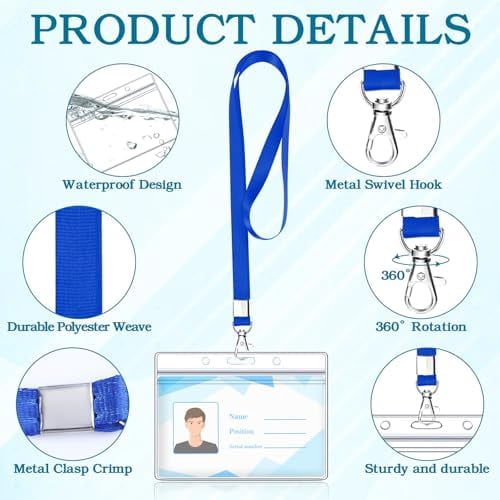 100 Pack Name Tag Lanyards with Id Holder, Clear Plastic Horizontal Name Tags Holders and Black Badge Lanyards with ID Holder for School Office Team Workers Volunteers (Multicolor)