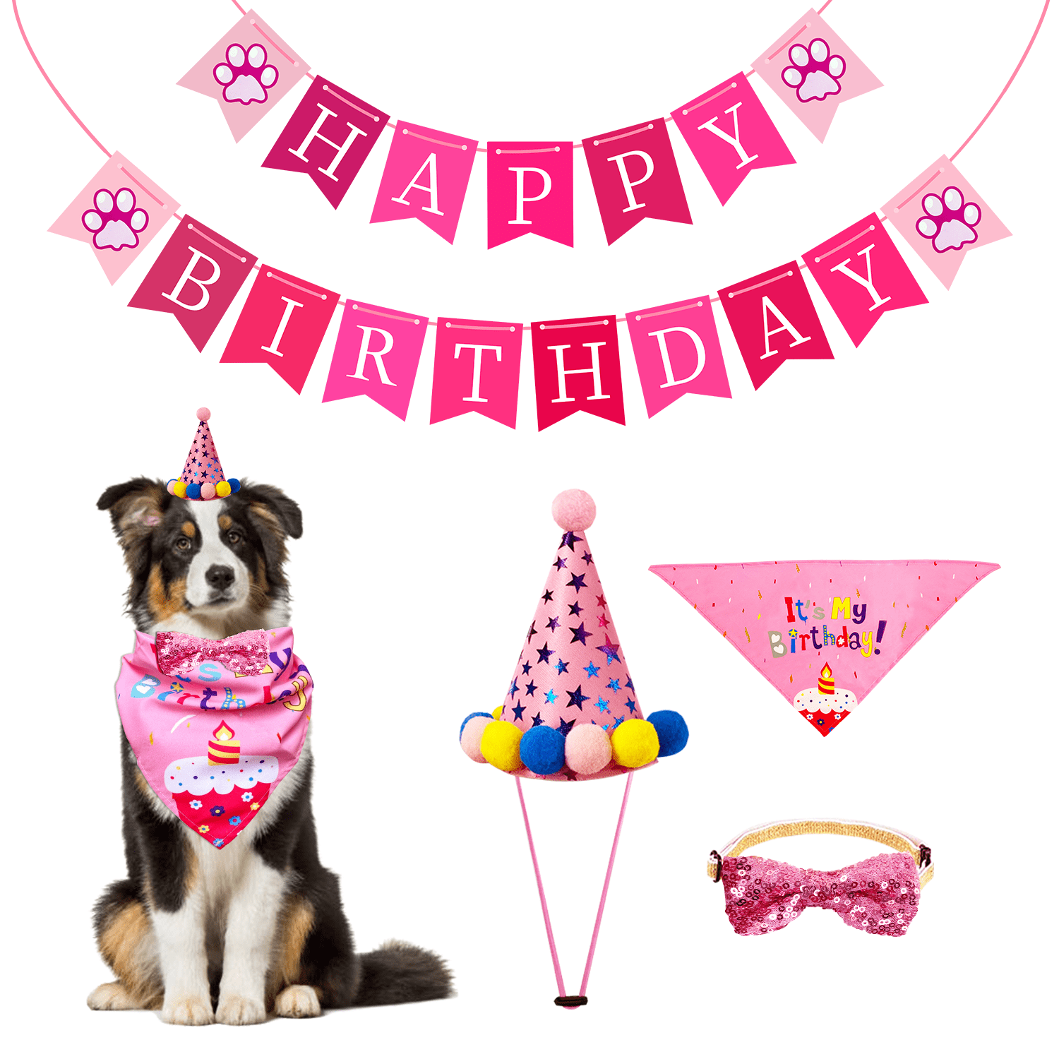Pink Birthday Caps Bowknot for Pet Cat Dog Pet First Birthday Cone Hat Costumes Holiday Decoration Small Cats & Dogs Puppy Party Cosplay Suppplier