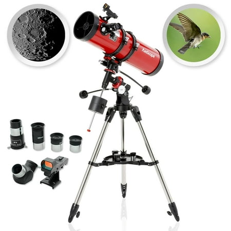 AmScope Reflector EQ Telescope with Equatorial Mount, 130mm Aperture, 650mm Focal Length, Stainless Steel Tripod and Red Dot Finder