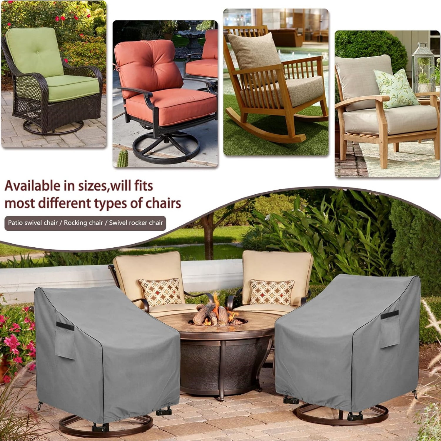 Outdoor Swivel Chair Cover 2 Pack,Outdoor Furniture Patio Chair Covers Waterproof Clearance,(30" W x 34" D x 38.5" H) Outdoor Lawn Patio Furniture Covers,Grey