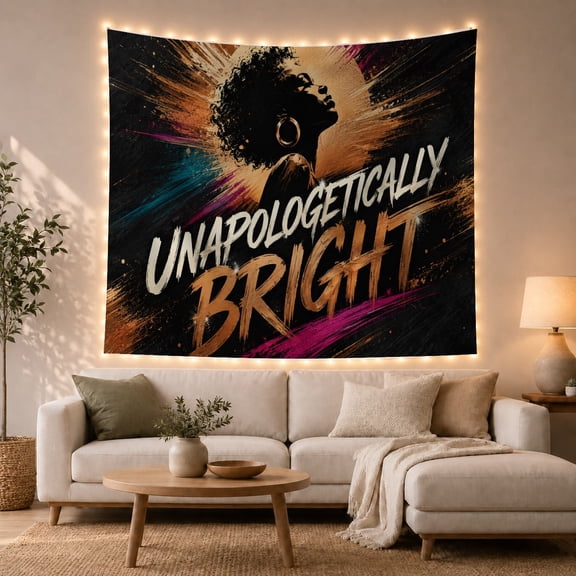 Unapologetically Bright with Profile Silhouette Figure, Inspirational Illustration for Art Lovers, Wall Decor, Housewarming Gift, Tapestry Wall Hanging for Dorm and Living Room