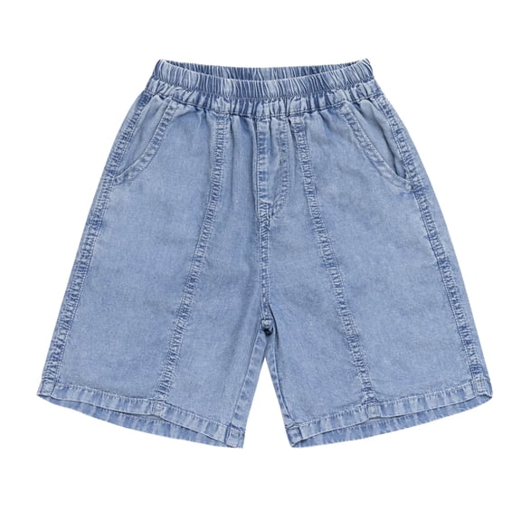 NIPAXO Boys Denim Shorts Elastic Waistband Washed Cotton Mid-Wash Relaxed Fit Jean Casual Seam Pocket Bottoms for Toddler Little Boys Age 4-5 Years Light Blue