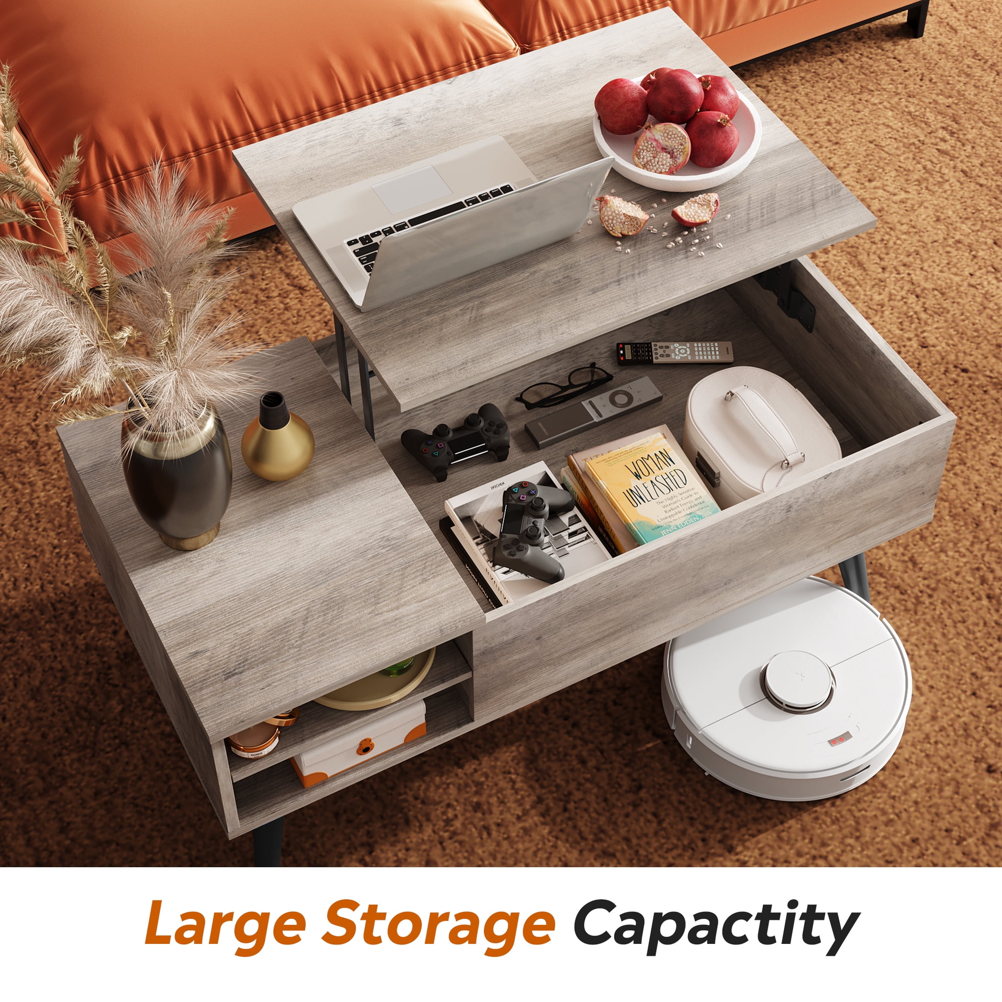 GALAXHERO Coffee Table with Removable Storage Shelves Lift Top Small Coffee Table for Living Room Greige
