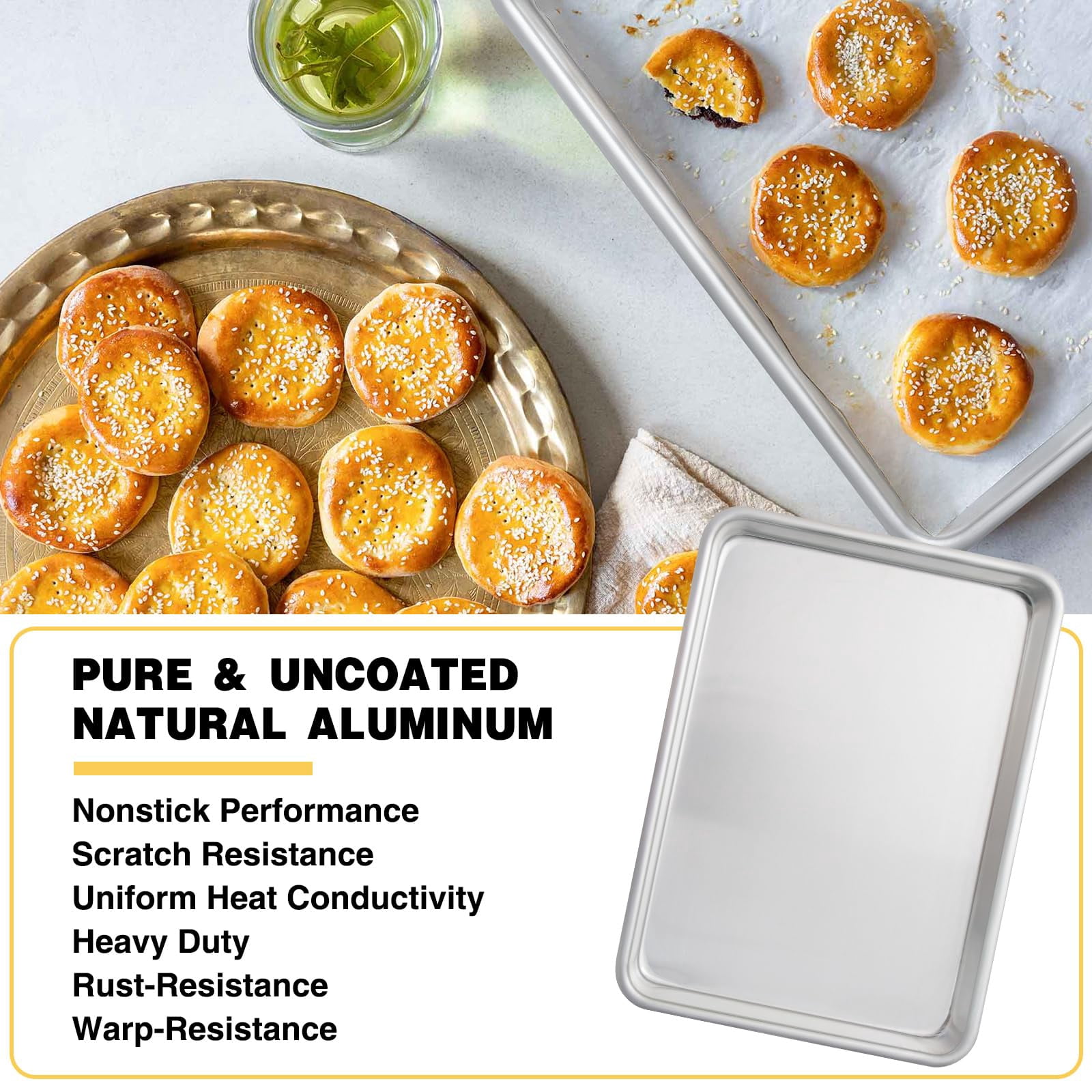Commercial Quality Baking Sheet Pan Set  Aluminum Cookie Encapsulated Galvanized Steel Rim Warp Resistant Baker's Quarter Tray Pans For Roasting