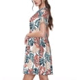 thumbnail image 2 of Picia Tropical Leaves Pattern Women's Short Sleeve Summer Dress Pleated Loose Swing Knee Length Short Sleeve Swing Dresses, 2 of 6