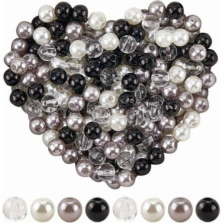 1200Pcs Imitation Pearl Beads 6mm Round Plastic Pearls with Hole Transparent Acrylic Bead Black White Craft Spacers