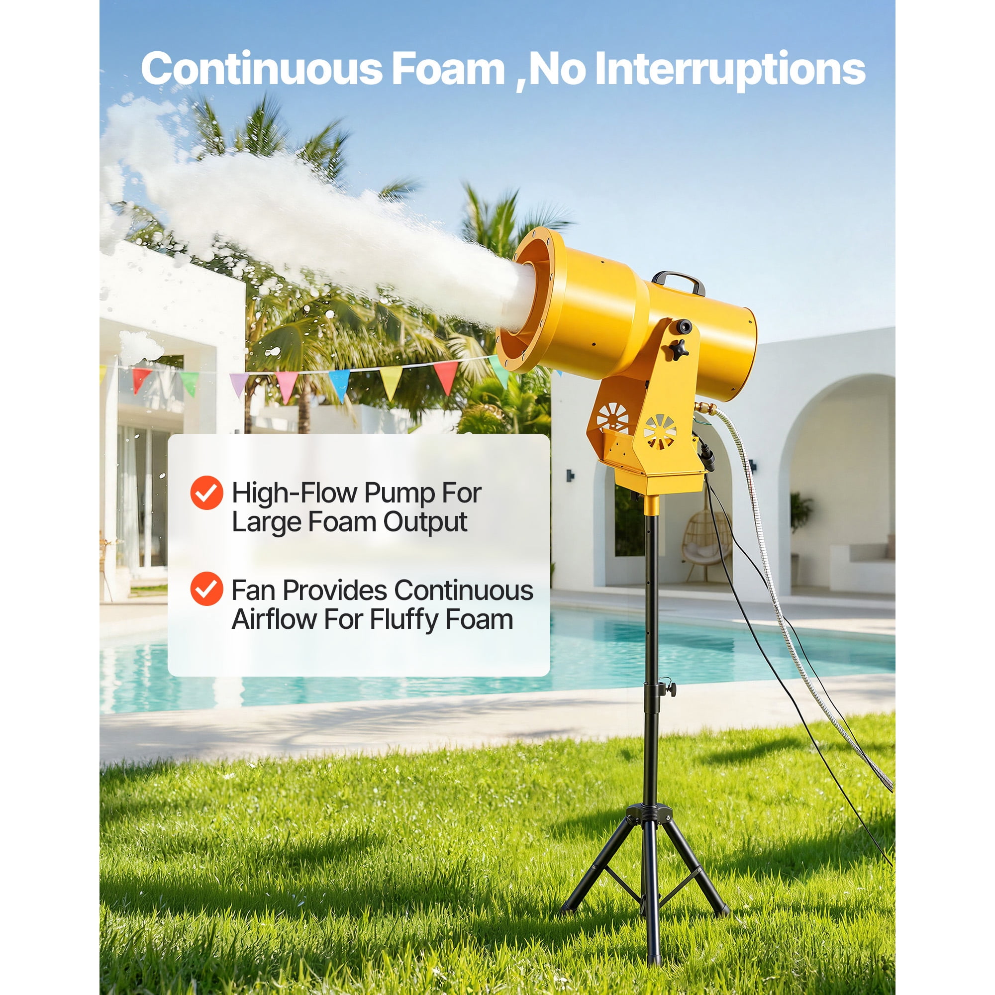KFFKFF Foam Machine with Automatic Oscillation, Bubble Maker with Fan, LED Lights, and Stable Triangular Design for Events, Outdoor Fun, and Celebrations