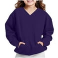 thumbnail image 4 of Relaxed Fit V-Neck Purple Sweatshirt for Girls - Soft Stretch Polyester Spandex with Kangaroo Pocket, 4-14 Years,Size 4 T, 4 of 8