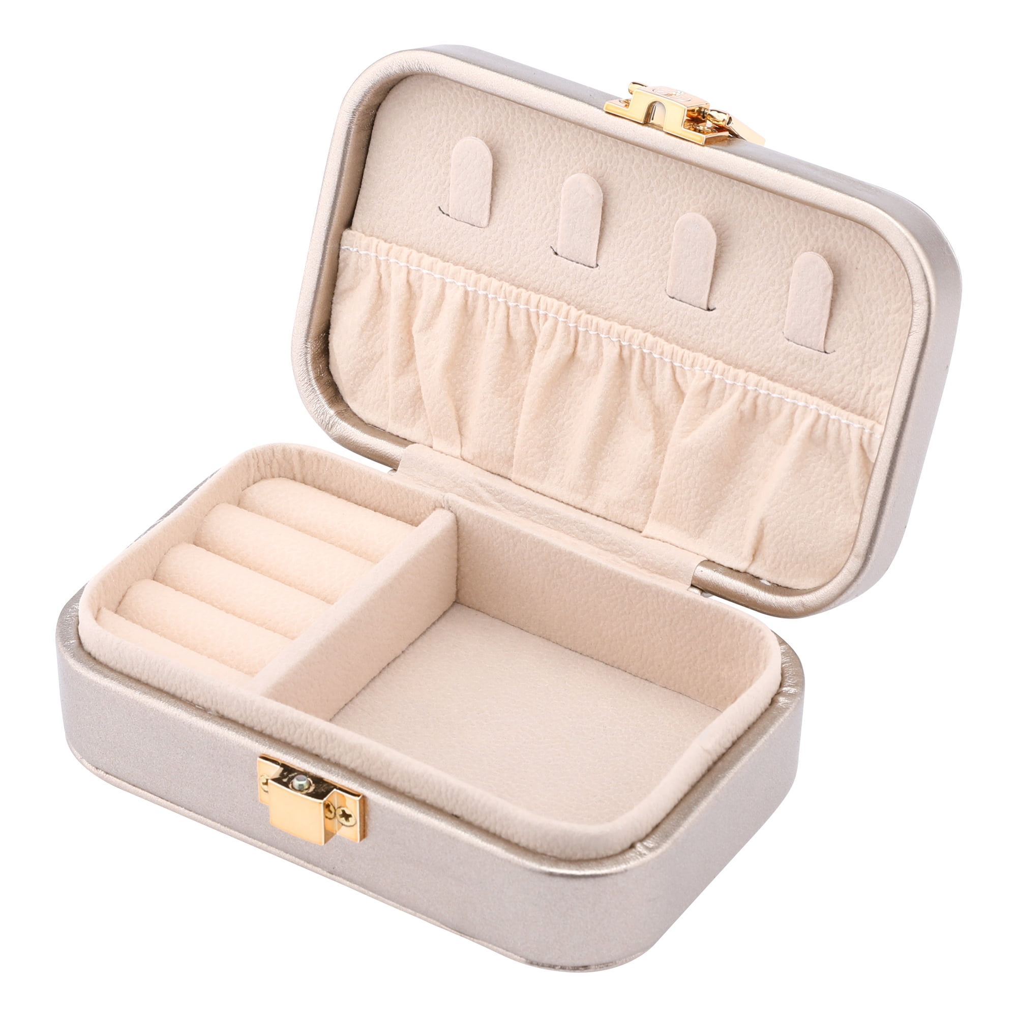 Unique Bargains Mini PU Leather Jewelry Box Jewelry Organizer Case Champagne Gold