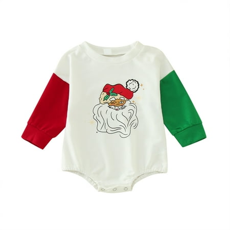 

Rovga Baby Girl Bodysuits Christmas Long Sleeve Cartoon Santa Romper Sweatshirt Bodysuits