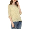 thumbnail image 5 of INSPIRE CHIC Women's Tops 3/4 Sleeves Ruffle Hem Floral Chiffon Shirt Blouses L Yellow-White, 5 of 7