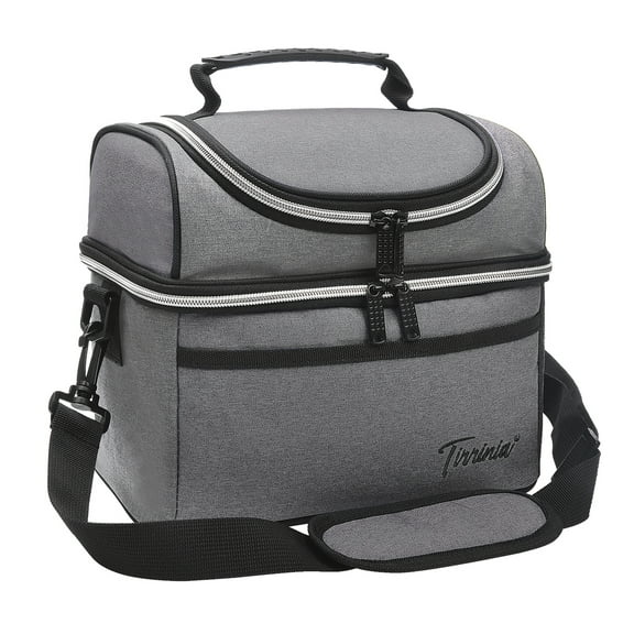 Tirrinia Insulated Lunch Box for Men Women, Leakproof Thermal Bento Lunch Bag Cooler Tote, Dual Compartment with Shoulder Strap, 10.3" x 7.5" x 8.6", #Charcoal