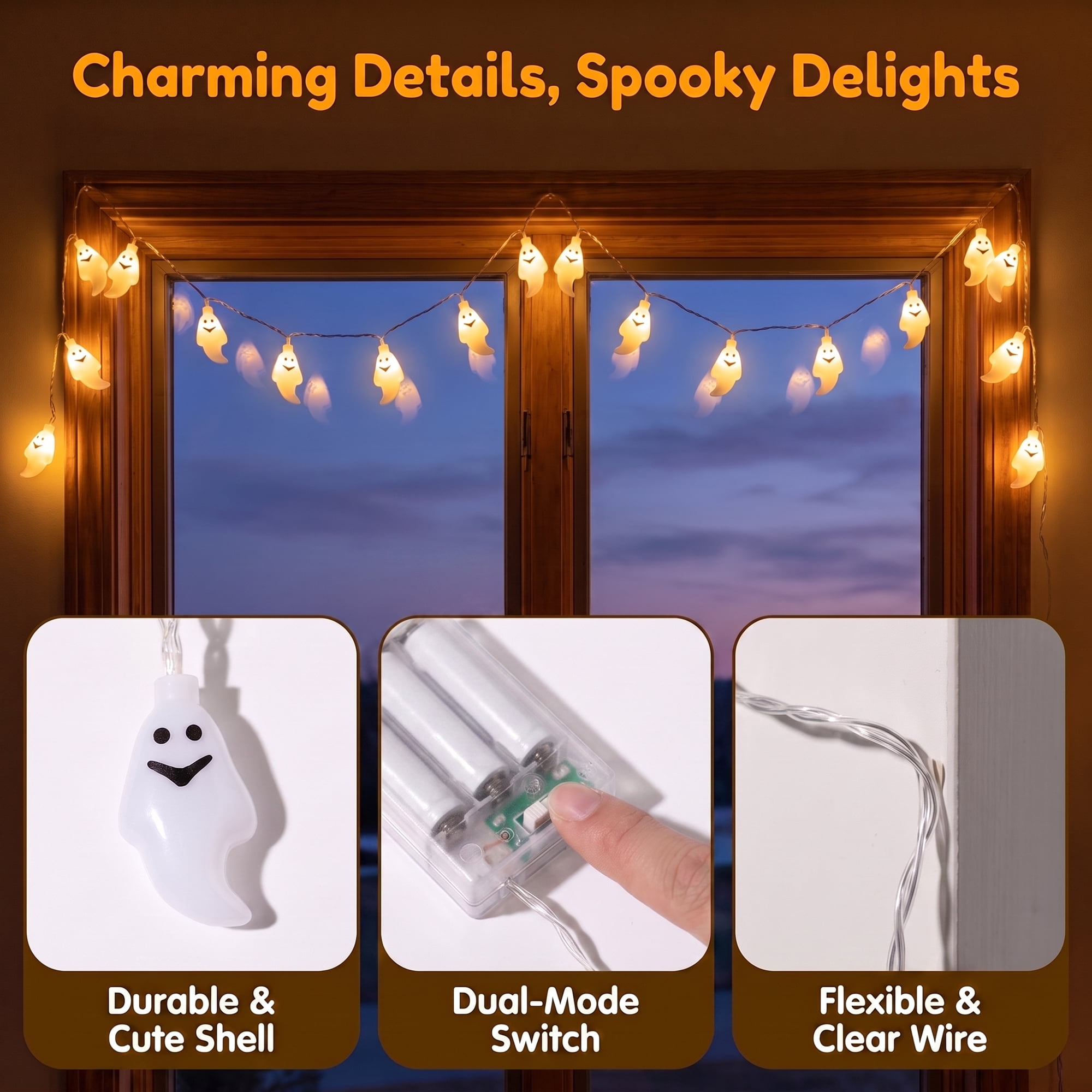 Unique Bargains Jack-O'-Lantern Fairy Lights 9.8 ft Ghost Battery Operated Twinkle Lights
