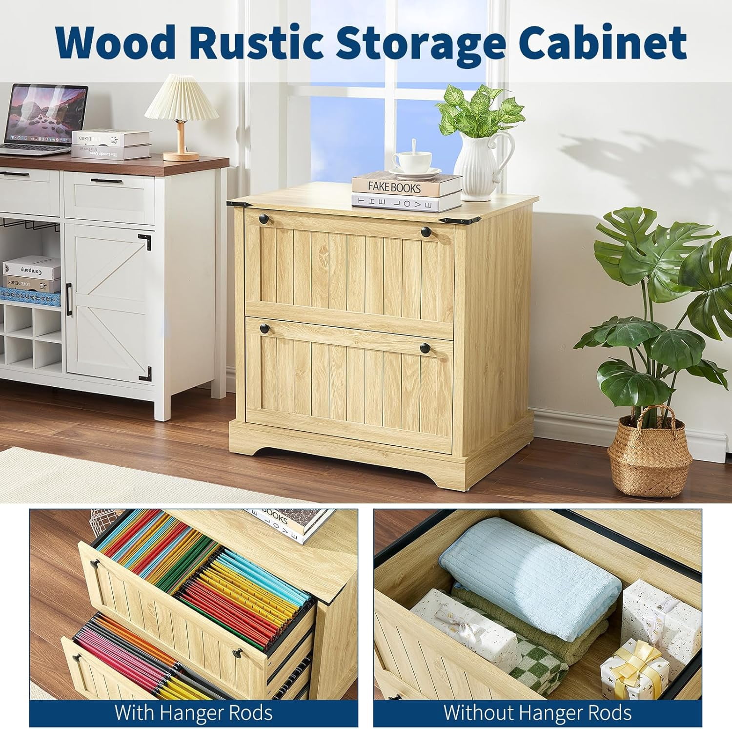 Acekid Farmhouse File Cabinet with 2 Drawers, 30" Wood Printer Stand for Office (Wood)