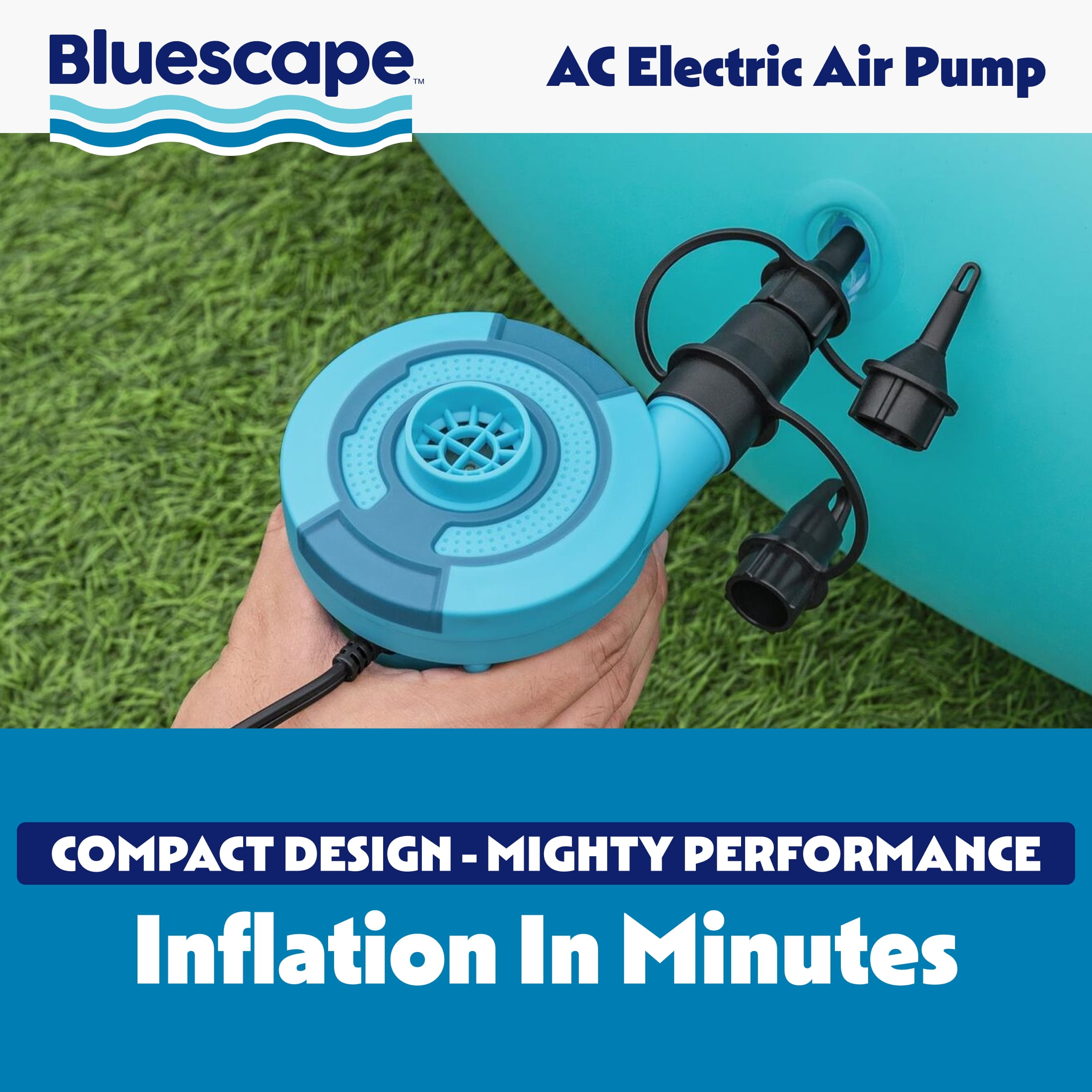 Bluescape Sidewinder AC Electric Air Pump with Multiple Valve Adapters, 110-120V, Blue