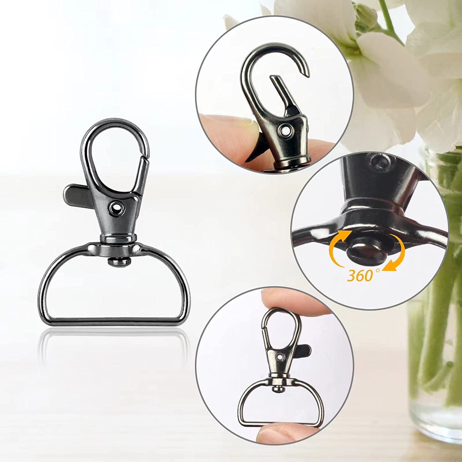 40 Pieces Swivel Clasps Lanyard Snap Hooks with D Rings, Metal Keychain Clip Hook Lobster Claw Clasp for Purse Hardware Sewing Jewelry DIY Craft Project (Black, 25 mm)