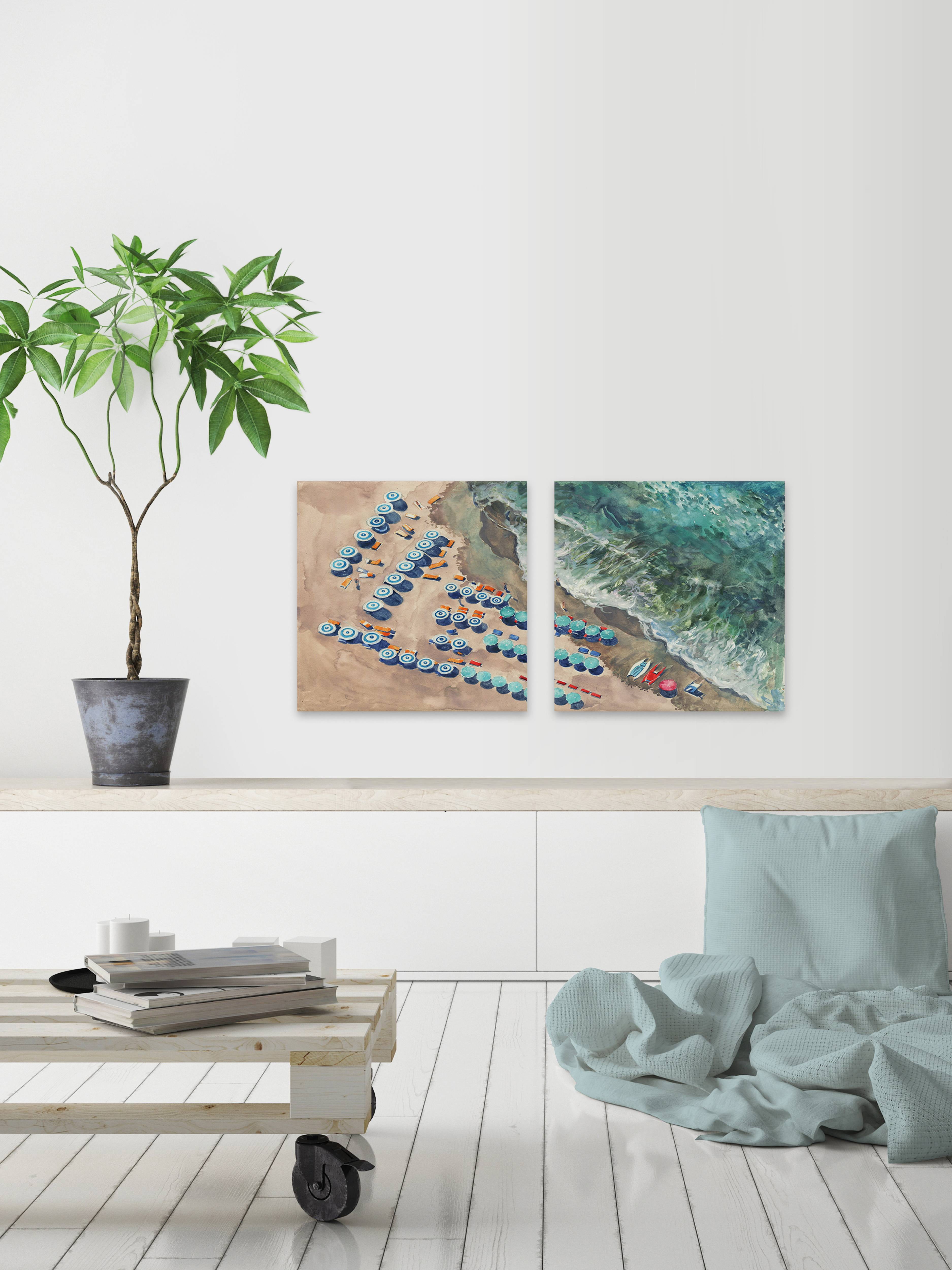 Marmont Hill Blue Beach Umbrellas II Diptych