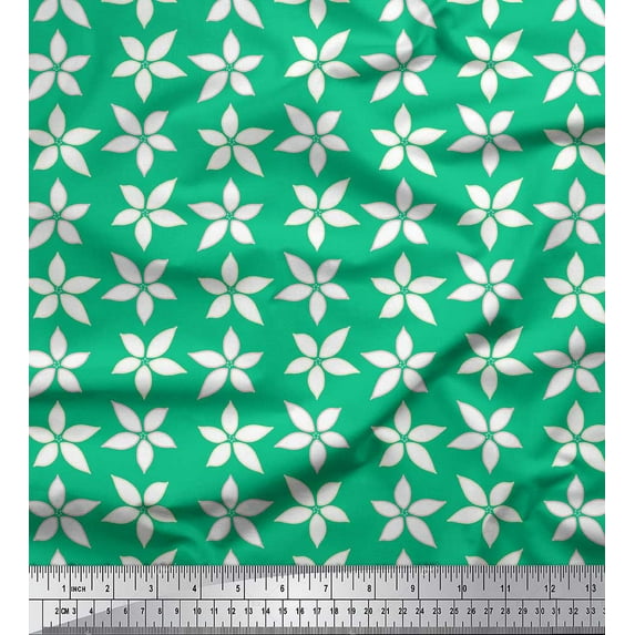 Soimoi Green Silk Fabric Jasmine Floral Printed Fabric 1 Yard 42 Inch Wide
