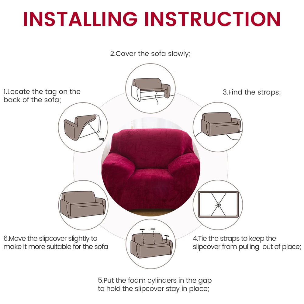 CJC Plush Sofa Covers Stretch Solid Thick Slipcover for 1-Seater Velvet Easy Fit Non-Slip Furniture, Wine Red