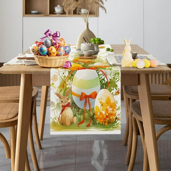 Todaioua Easter Egg Bow Table Runner 72x13 Inches Spring Holiday Party Decor for Dining Table Kitchen Buffet Picnic Home Decoration Floral Art Texture Washable Soft Tablecloth