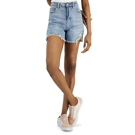 Tinseltown Juniors' Distressed Denim Relaxed Mom Shorts Light Wash Size 5