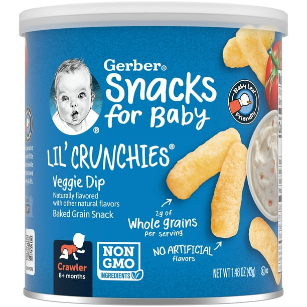 Gerber Snacks for Baby Lil Crunchies Veggie Dip Puffs, 1.48 oz Canister ...