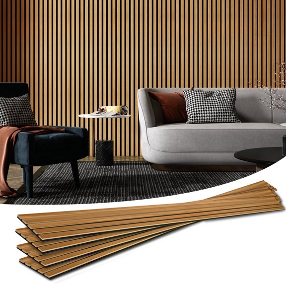 Art3d 4-Piece Wood Slat Acoustic Panels，3D Textured Panel for Ceiling and Wall-Teak