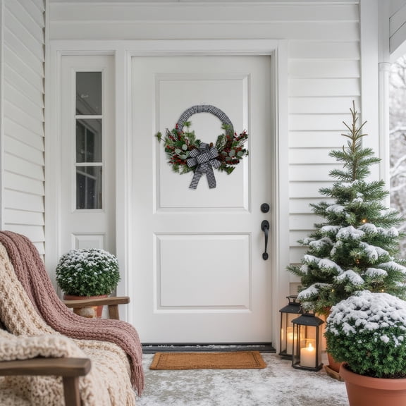 Northlight Black and White Houndstooth and Berry Artificial Christmas Wreath - 24-Inch, Unlit