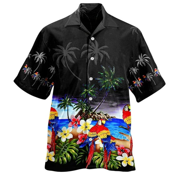 Mens Shirts Men's Spring Summer Fashion Casual Parrot Print Party Beach Loose Print Short Sleeve Shirts For Men Fashion