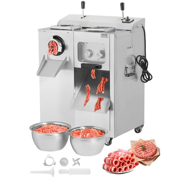 VEVOR Meat Grinder, 14 Lbs/Min Electric Meat Grinder, Slicer, Sausage Stuffer with Blade, Grinding Plate, Sausage Maker, Stainless Steel Meat Mincer Cabinet for Slice Shred Dice, Restaurant Butcher