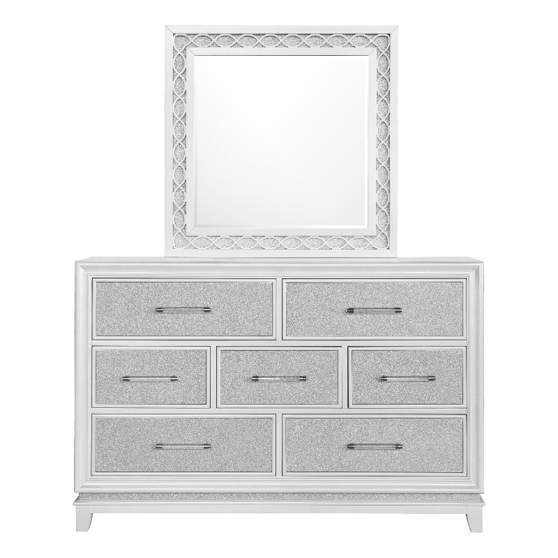 Starlight Wood 7 Drawer Dresser / Mirror with LED Light in White