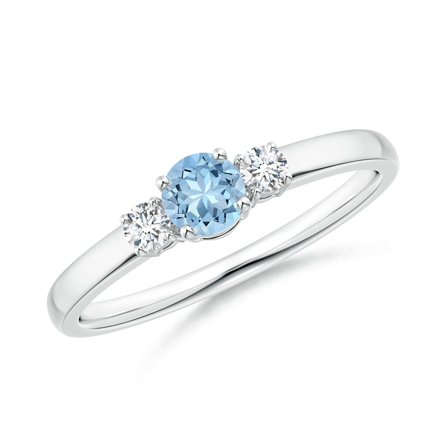 Angara - March Birthstone Ring - Classic Aquamarine and Diamond Three