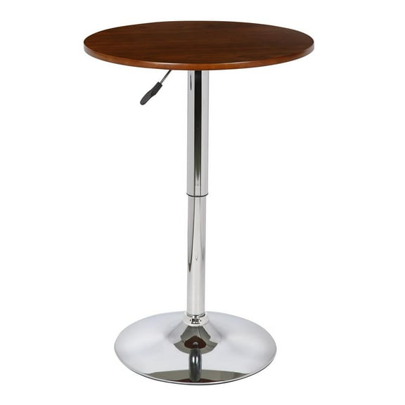 Armen Living Bentley Modern Swivel Adjustable Height Pub Table in Walnut Wood and Chrome