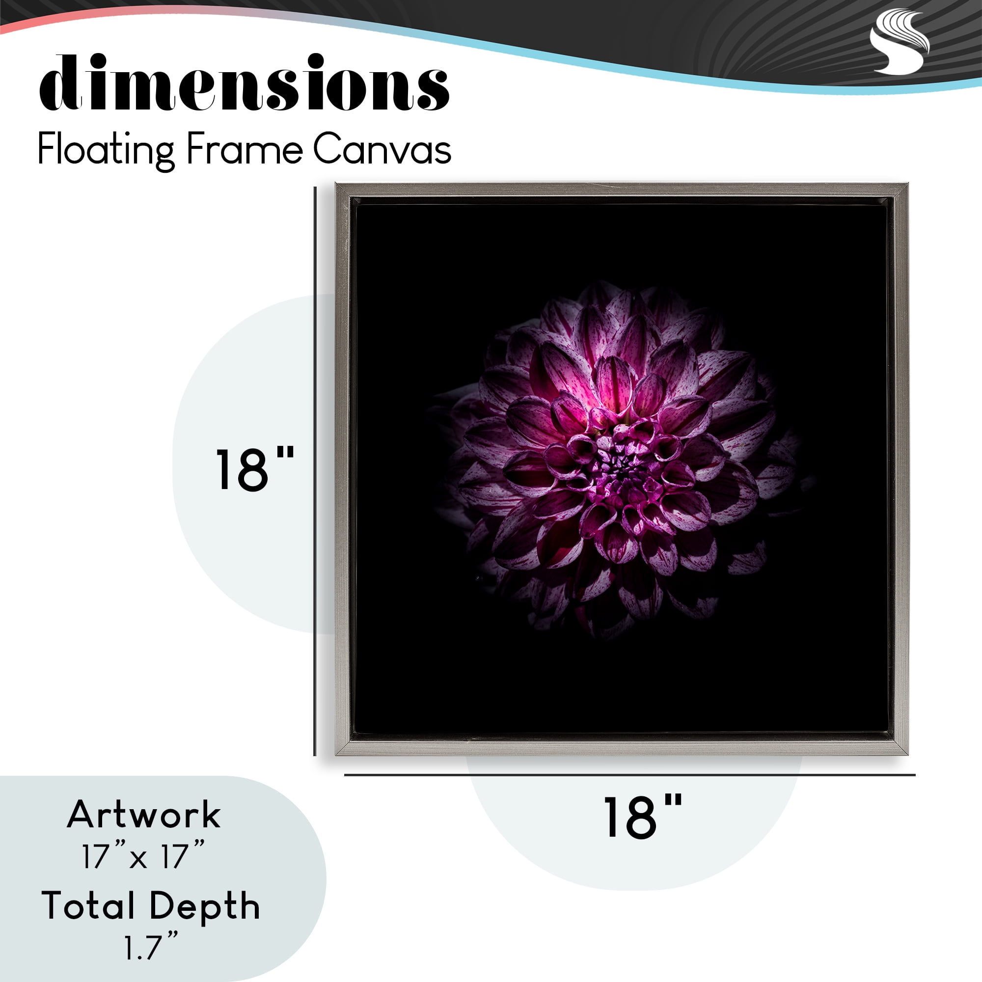 Purple Dahlia Dark Contemporary Gray Framed Floater Canvas Wall Art, design by Brian Carson Photography