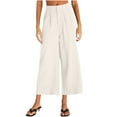 thumbnail image 2 of BiZtdJrK Cotton Linen Wide Leg Pants for Women Elastic High Waisted Cropped Pants Dressy Casual Work Pants with Pockets Beige XS, 2 of 7