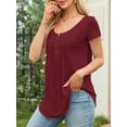 thumbnail image 4 of Fancyglim Womens Tunic Tops Short Sleeve Henley T Shirts Solid Blouses (Burgundy, L), 4 of 8