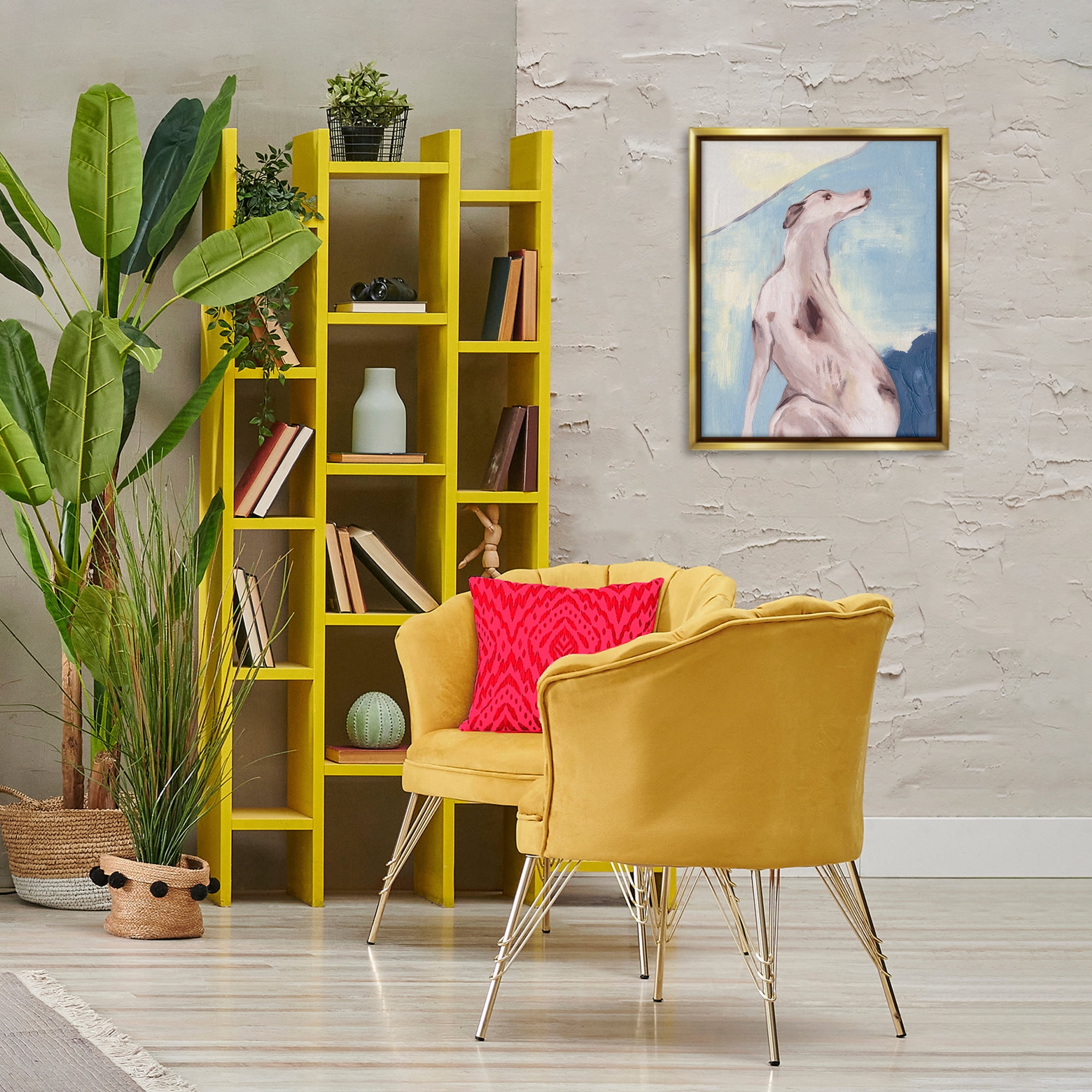 Stupell Industries Greyhound Abstract Painting Animals & Insects Painting Gold Floater Framed Canvas Art Print Wall Art, 17 x 21