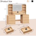 thumbnail image 2 of FANRAL Curved Wood Vanity with LED Frame Mirror,Built-in Power Outlet & 8 Drawers,Open Shelves Dressing Table with Large Storage for Bedroom,Natural Oak Vanity, 2 of 9