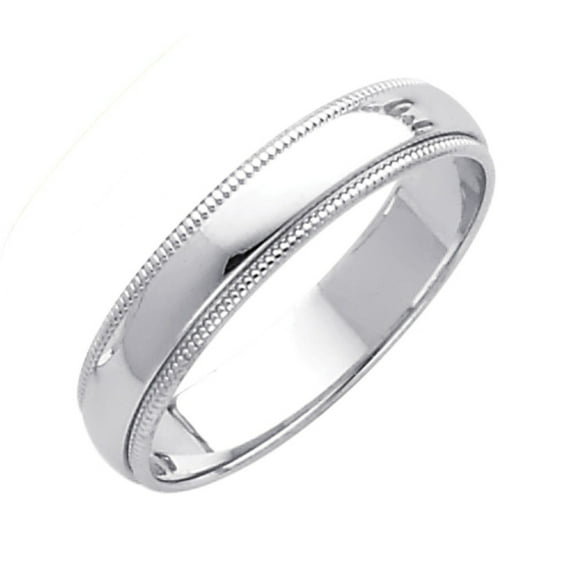 FB Jewels 14K White Gold 4mm Solid Domed Migraine Traditional Comfort Fit Plain Wedding Ring Band Size 9