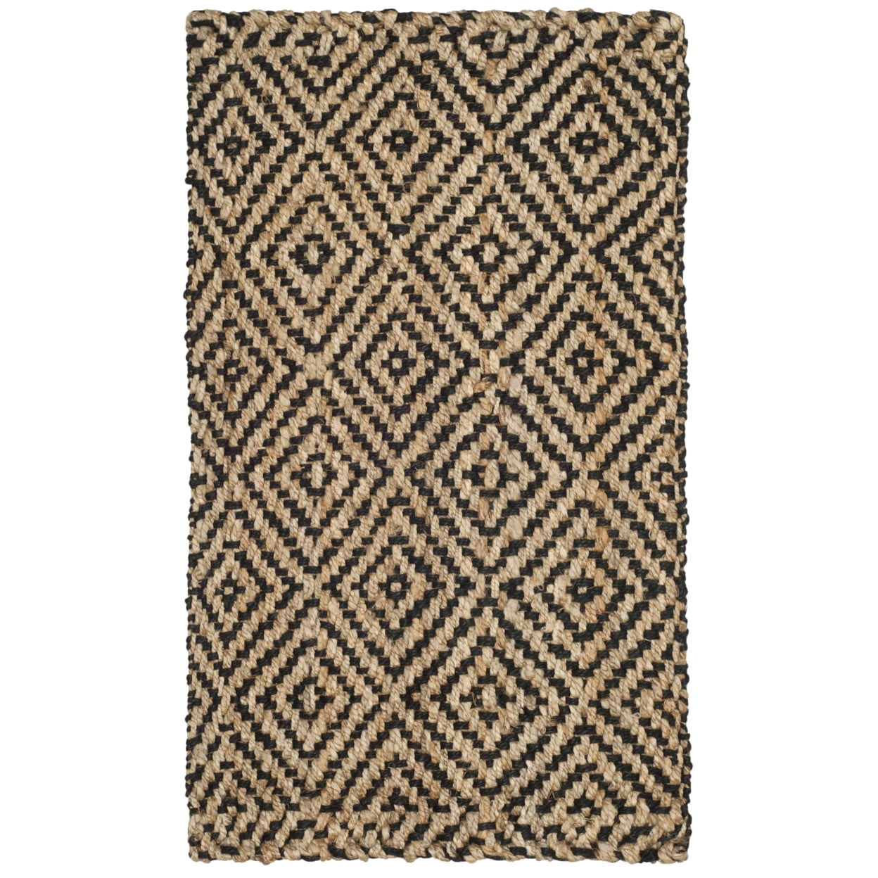 SAFAVIEH Natural Fiber Emory Geometric Jute Area Rug, Natural/Black, 7' x 7' Square