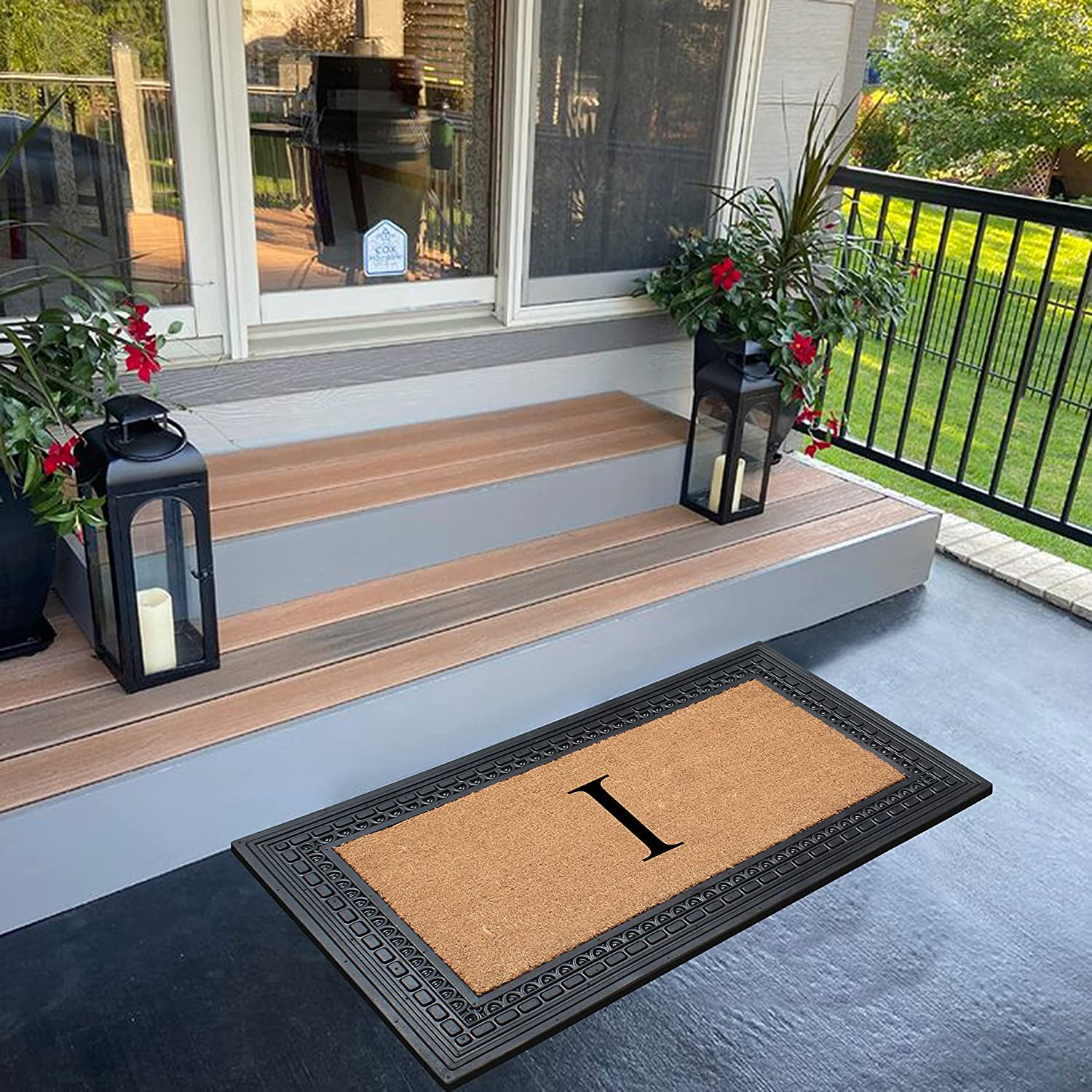 A1HC Natural Rubber & Coir 24x39 Monogrammed Doormat For Front Door, Anti-Shed Treated Durable Doormat for Outdoor Entrance, Heavy Duty, Low Profile, Easy to Clean, Long Lasting Front Porch Entry Rug