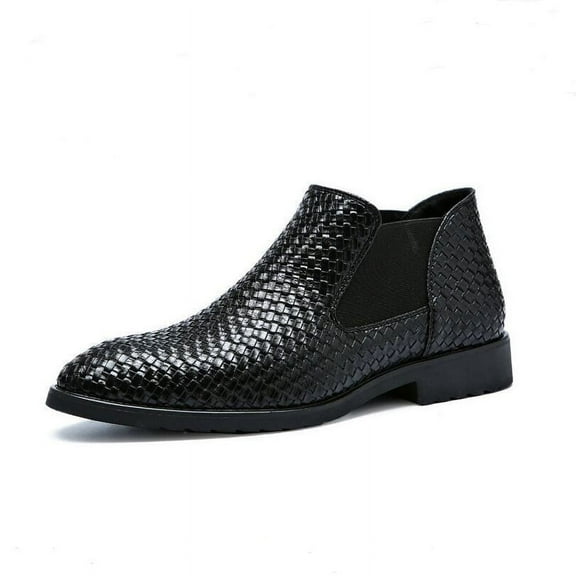FIVANACE Men's Slip - On Chelsea Boots: Faux Leather, Woven Design – Ideal for Casual & Outdoor Activities