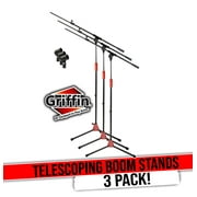 Griffin Microphone Boom Stand with Mic Clip (Pack of 3) - Telescoping Tripod Quality for Studio, Karaoke, Live Performances, Conferences Portable with Collapsible Legs & Removable Arm