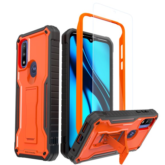 ExoGuard For Moto G Pure 2021 Case, Phone Case with Screen Protector and Kickstand (Orange)