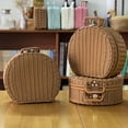 thumbnail image 3 of Valise Vintage Tissée Panier de Réception pour Emballage Cadeau Restauration Anciennes Voies Marron Imitation Rotin Sac de Rangement Circulaire, 3 of 10