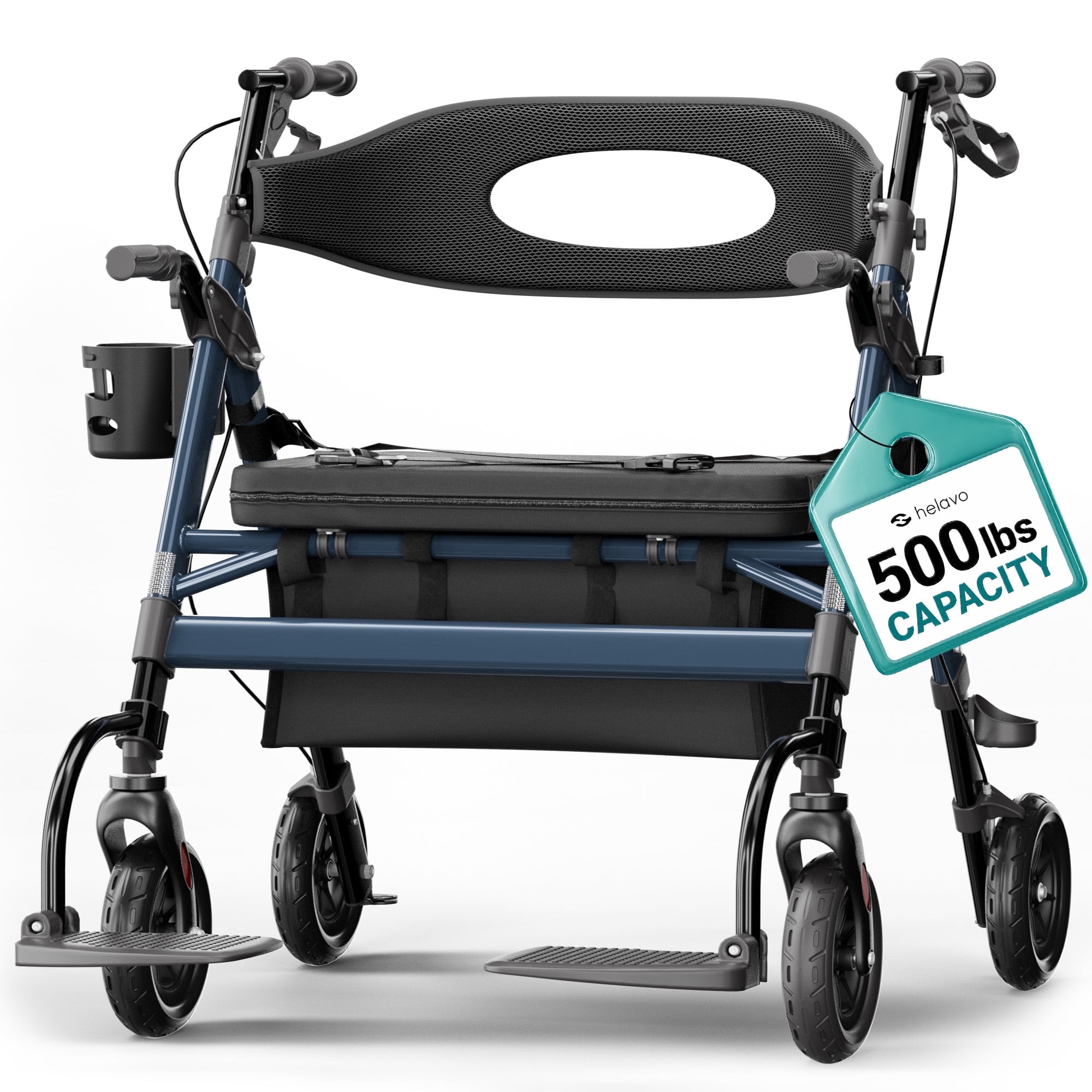 Helavo 2-in-1 Bariatric Walker Wheelchair Combo, 500 lb Capacity, 28.3" Wide, with Footrests, Height Adjustable