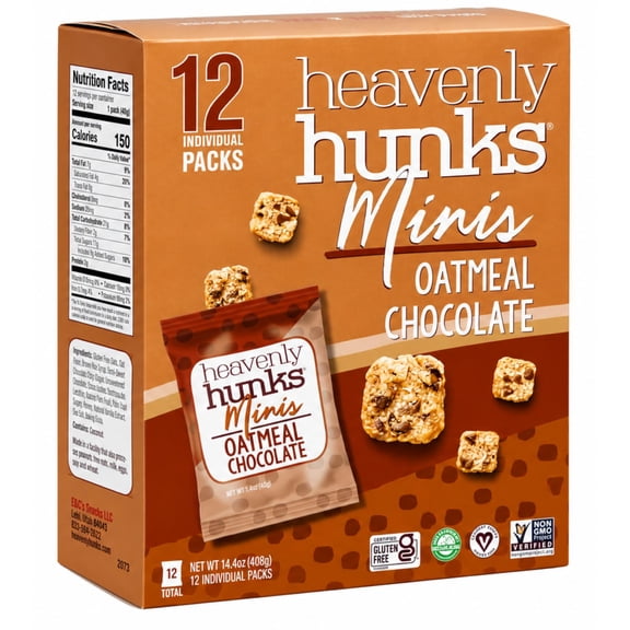 Heavenly Hunks Minis Oatmeal Chocolate Cookies, 12 Pack, Soft-Baked Snack