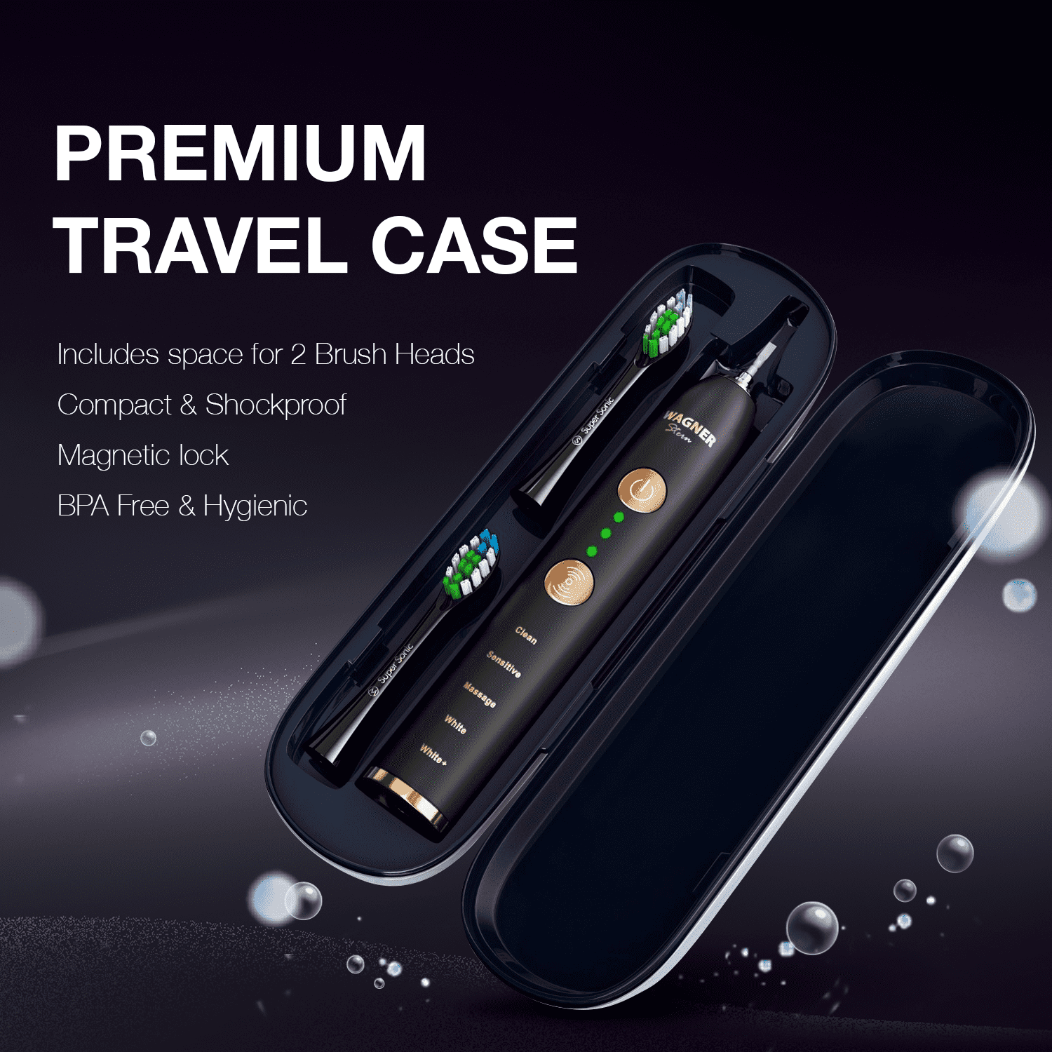 Wagner Stern WHITEN+ Edition. Smart Electric Toothbrush with Pressure Sensor. 5 Brushing Modes and 3 Intensity Levels, 8 Dupont Bristles, Premium Travel Case