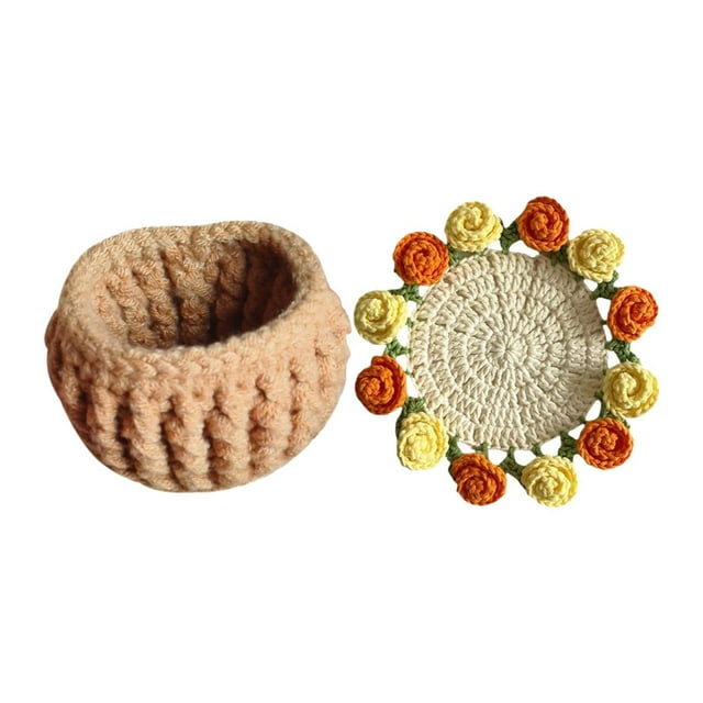Kit de crochet para principiantes Decoración de la montaña de flores de crochet Decoración del hogar Completo Floral Coaster para la oficina en casa Amarillo